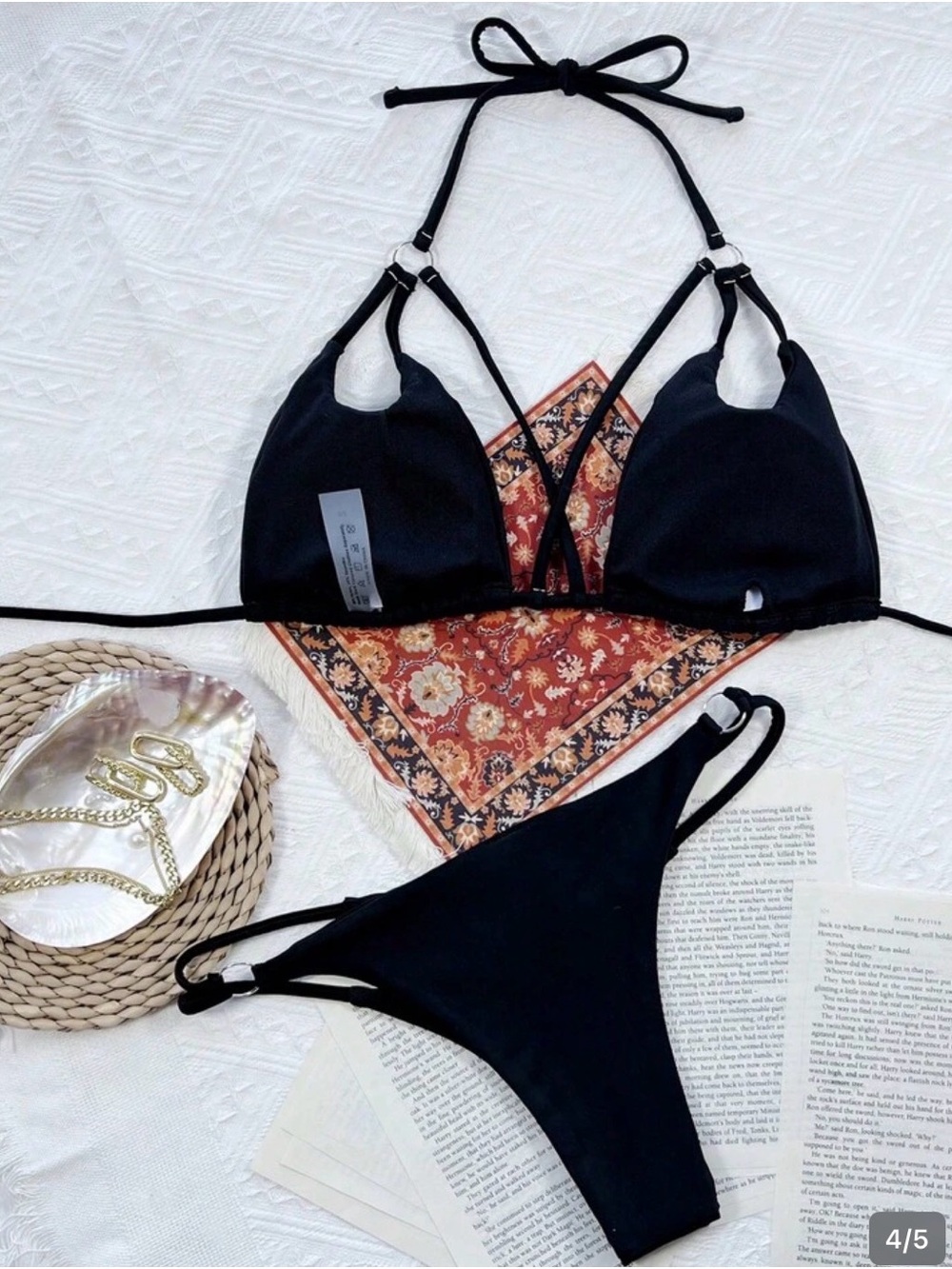 Black Triangle Halter Bikini Set - Women Swim NWOT